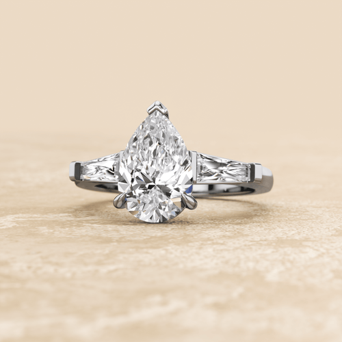 Three Stone Pear Shape Diamond Engagement Ring