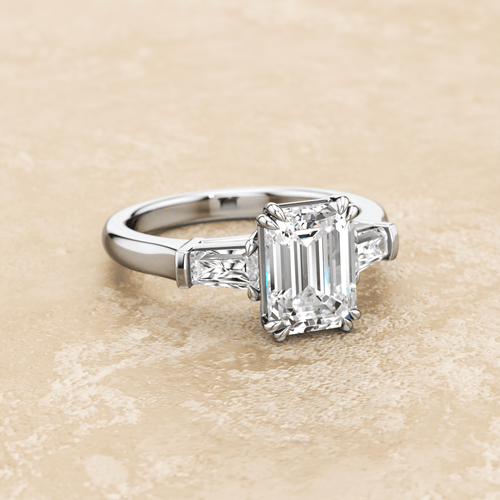 Three Stone Emerald Cut Engagement Ring