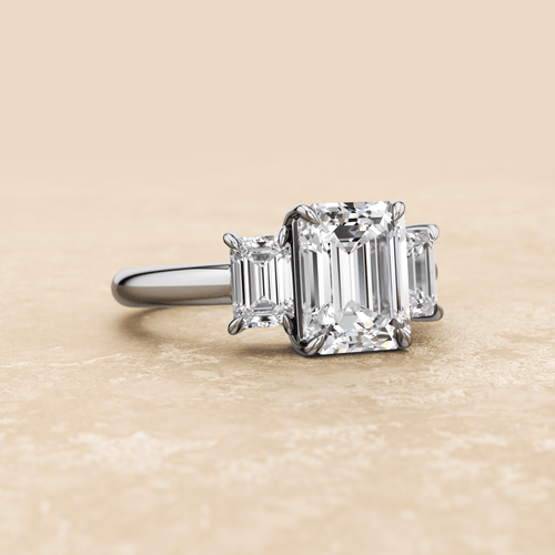 Three Stone Emerald Cut Diamond Engagement Ring