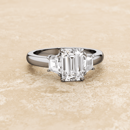 Three Stone Emerald Cut Diamond Engagement Ring