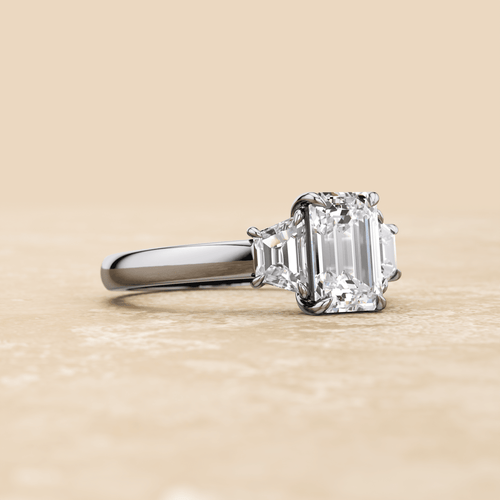 Three Stone Emerald Cut Diamond Engagement Ring