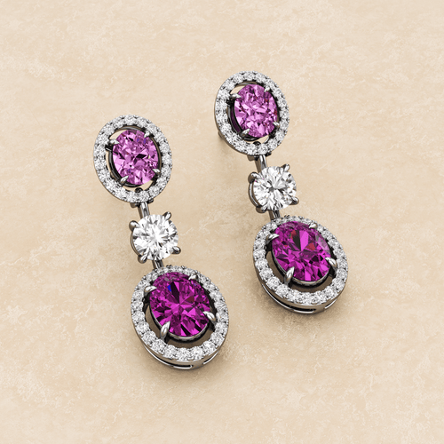 Pink Sapphire and Diamond Drop Earrings in Platnium