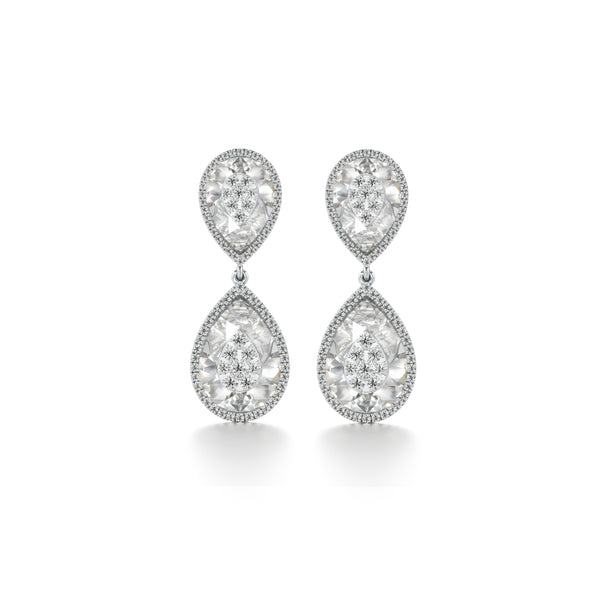 ONE Collection Double Pear Shape Drop Earrings with Diamond Halo